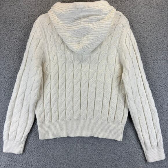 Cable Knit Sweater Womens Small Ivory Wool Blend Fisherman Cabin Outdoor Hoodie - Picture 9 of 10